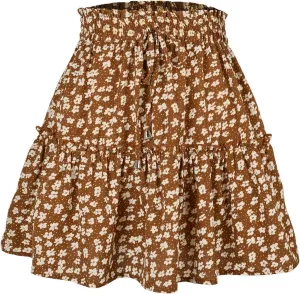 Beach Vacation Clothes for Women Summer Loose Casual Trendy Elastic Waist Floral Print Boho Mini Skirts, S-XL
