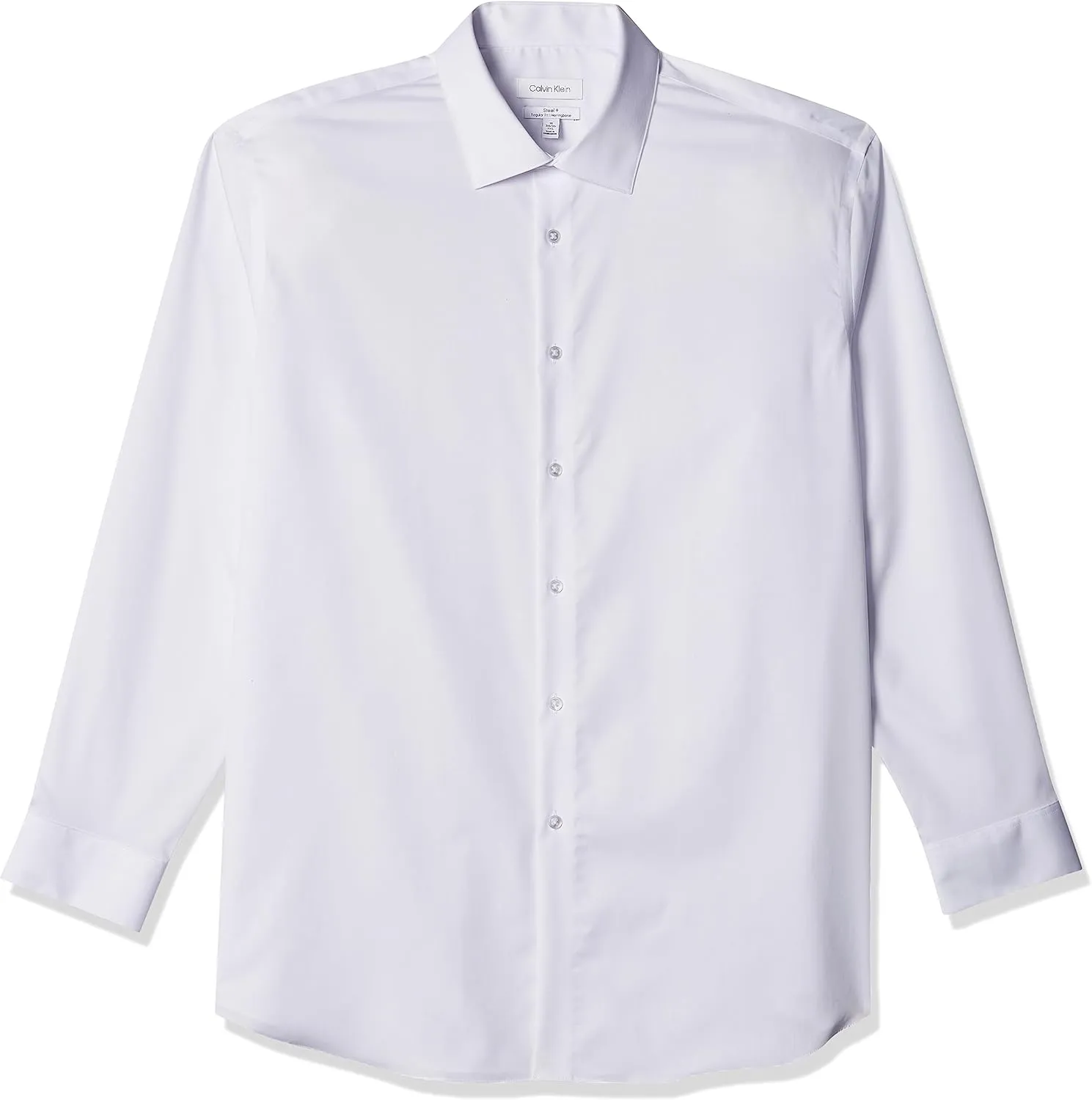 Calvin Klein Men's Regular Fit Non Iron Herringbone Solid, White, 15.5/32-33