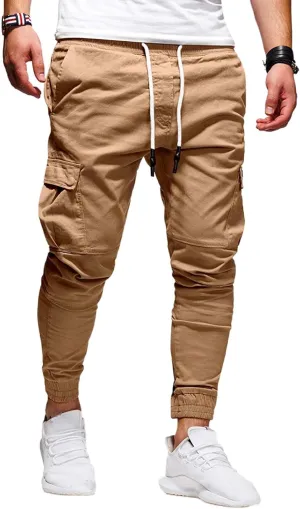 Cargo Pants for Men Drawstring Elastic Waist Casual Sweatpants Slim Fit Athletic Joggers Pants Outdoor Sports Trousers