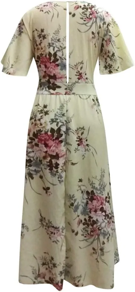 Casual Summer Dresses for Women 2025,Womens Plus Size Wedding Guest Dress Short Sleeve Floral Printed Maxi Dresses