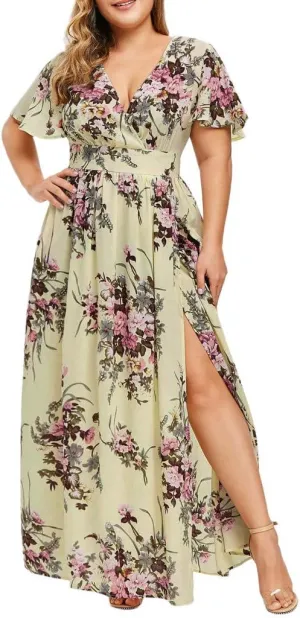 Casual Summer Dresses for Women 2025,Womens Plus Size Wedding Guest Dress Short Sleeve Floral Printed Maxi Dresses