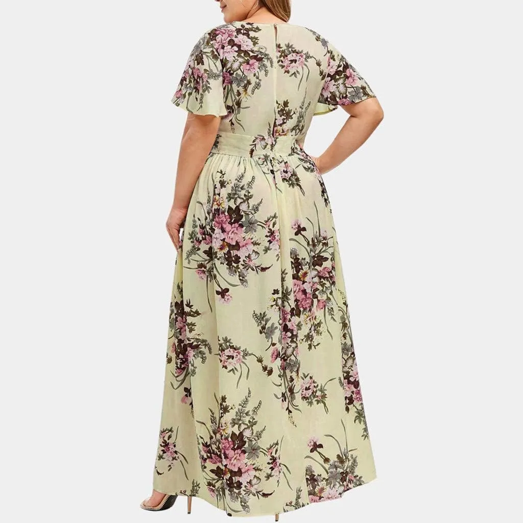 Casual Summer Dresses for Women 2025,Womens Plus Size Wedding Guest Dress Short Sleeve Floral Printed Maxi Dresses