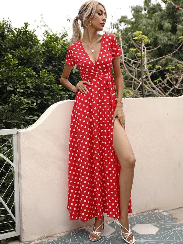 Chic Polka Dot Slit Dress for Effortless Style