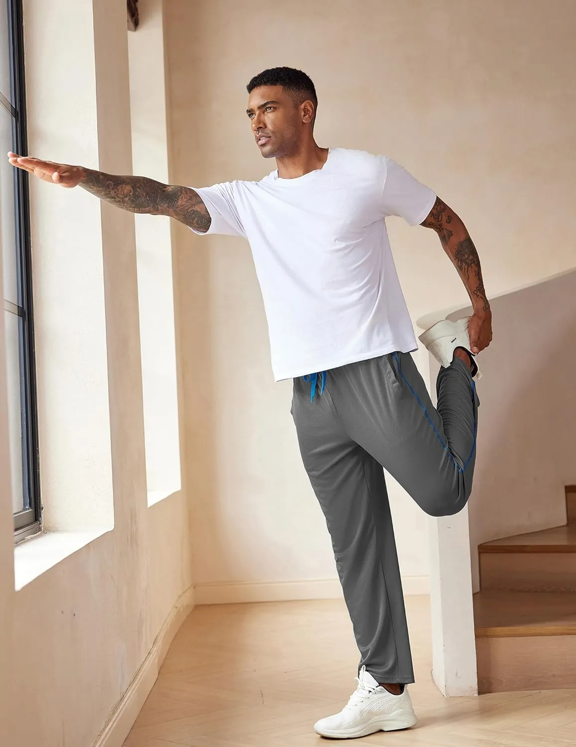 COOFANDY Mens Athletic Workout Pants Open Bottom Sweatpants Mesh Gym Pants for Runnning, Training,Casual