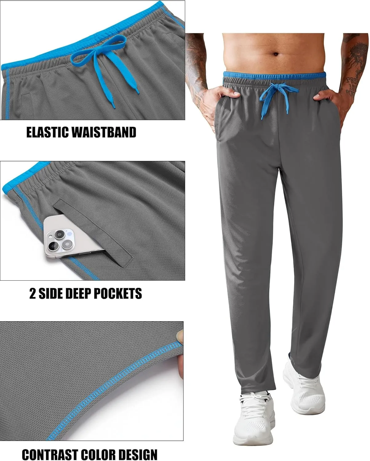 COOFANDY Mens Athletic Workout Pants Open Bottom Sweatpants Mesh Gym Pants for Runnning, Training,Casual