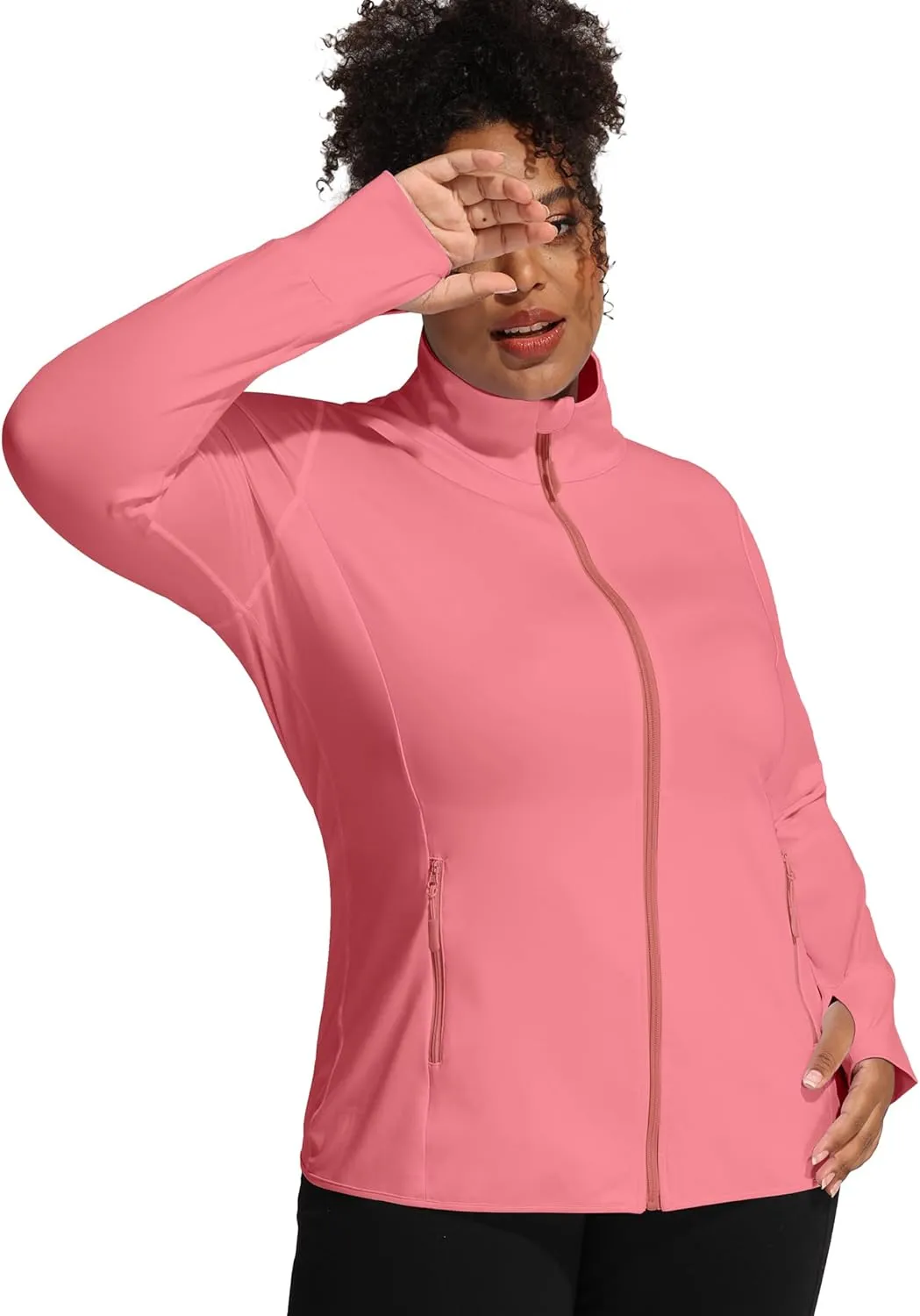 COOTRY Women's Plus Size Athletic Jackets Zip Up Lightweight Workout Running Track Jackets with Thumb Holes