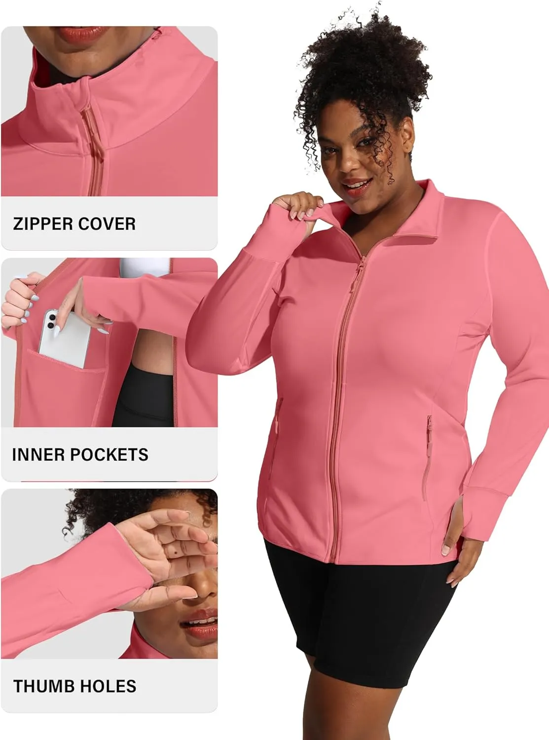 COOTRY Women's Plus Size Athletic Jackets Zip Up Lightweight Workout Running Track Jackets with Thumb Holes