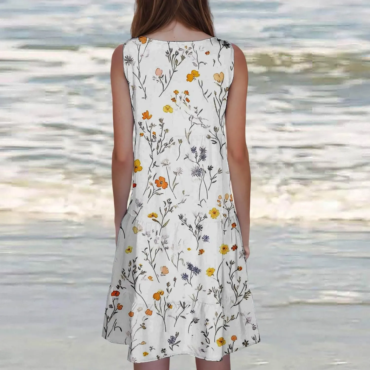 DDAPJ pyju Summer Dresses for Women 2025 Cute Floral Print Sleeveless Tank Dress Ruffle Tiered Loose Flowy Mini Dress