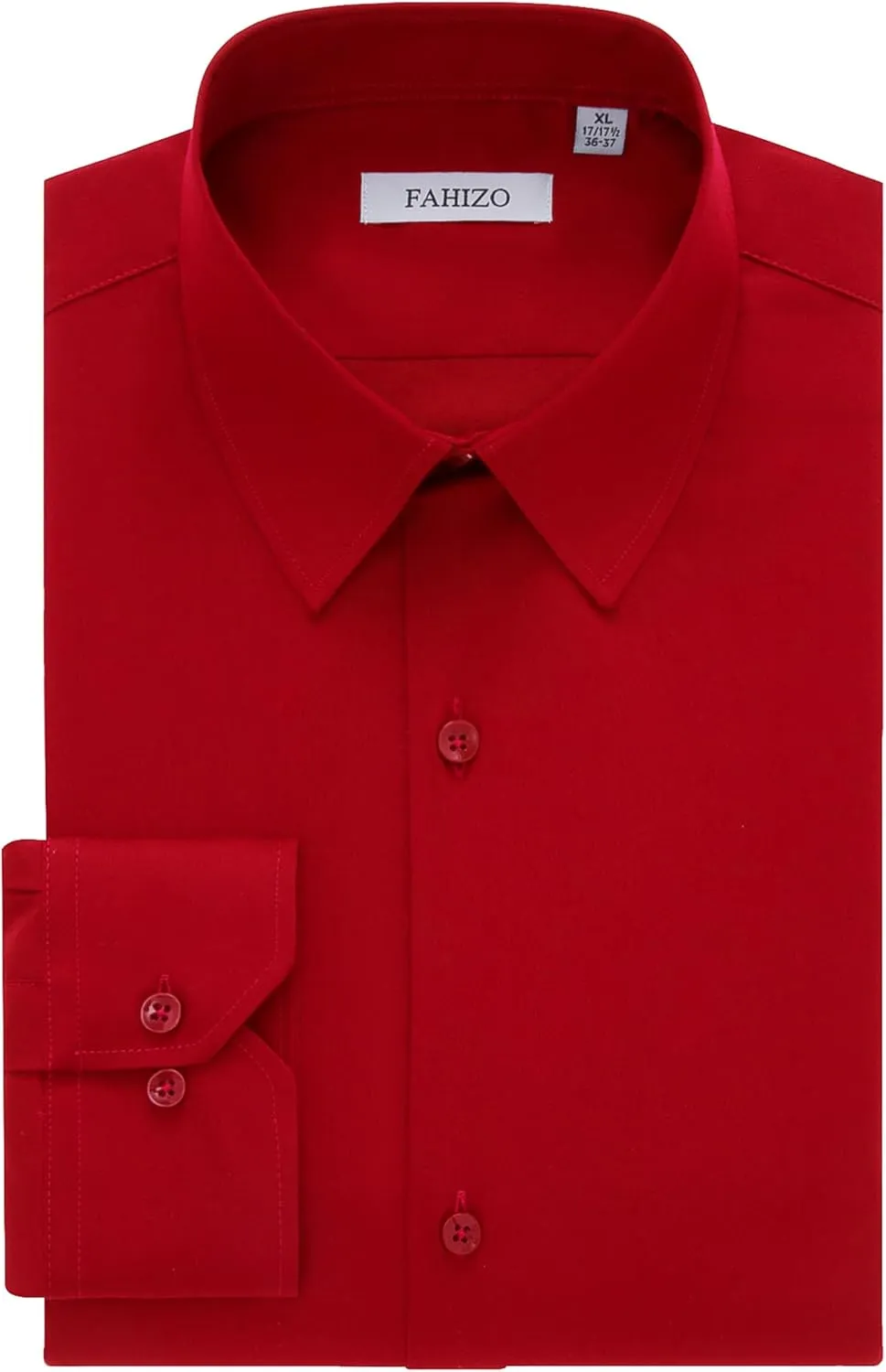 FAHIZO Men's Dress Shirt Regular Fit Soild Business Formal Long Sleeve Button Up Stretch Shirts, Bright Red, 18.5 Neck 34"-35" Sleeve,2XL