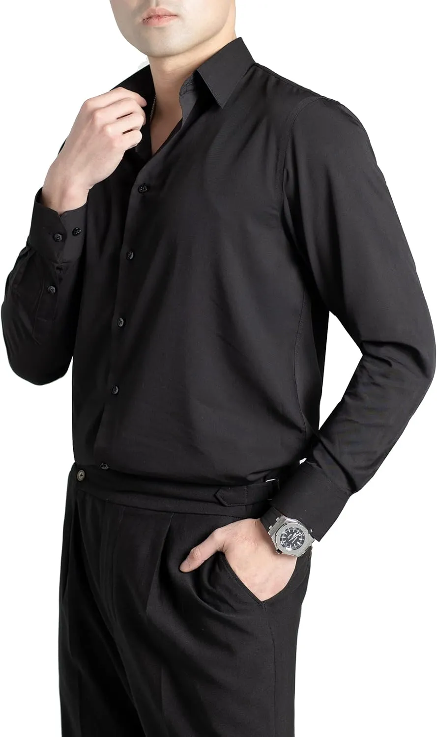 FAHIZO Men's Dress Shirt Regular Fit Soild Business Formal Long Sleeve Button Up Stretch Shirts