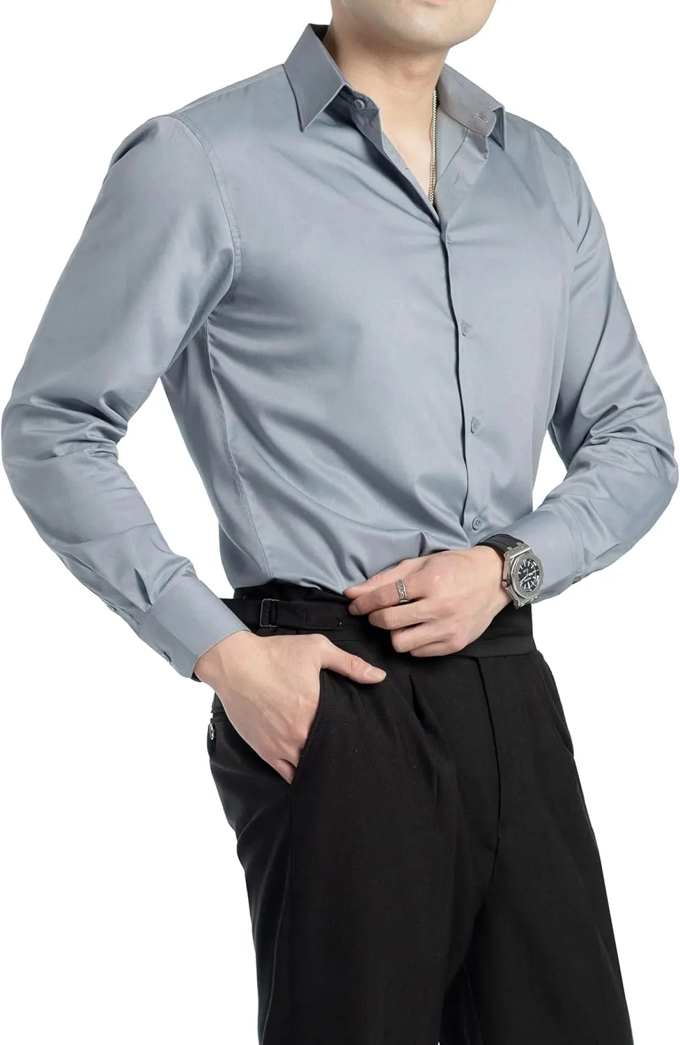 FAHIZO Men's Dress Shirt Regular Fit Soild Business Formal Long Sleeve Button Up Stretch Shirts