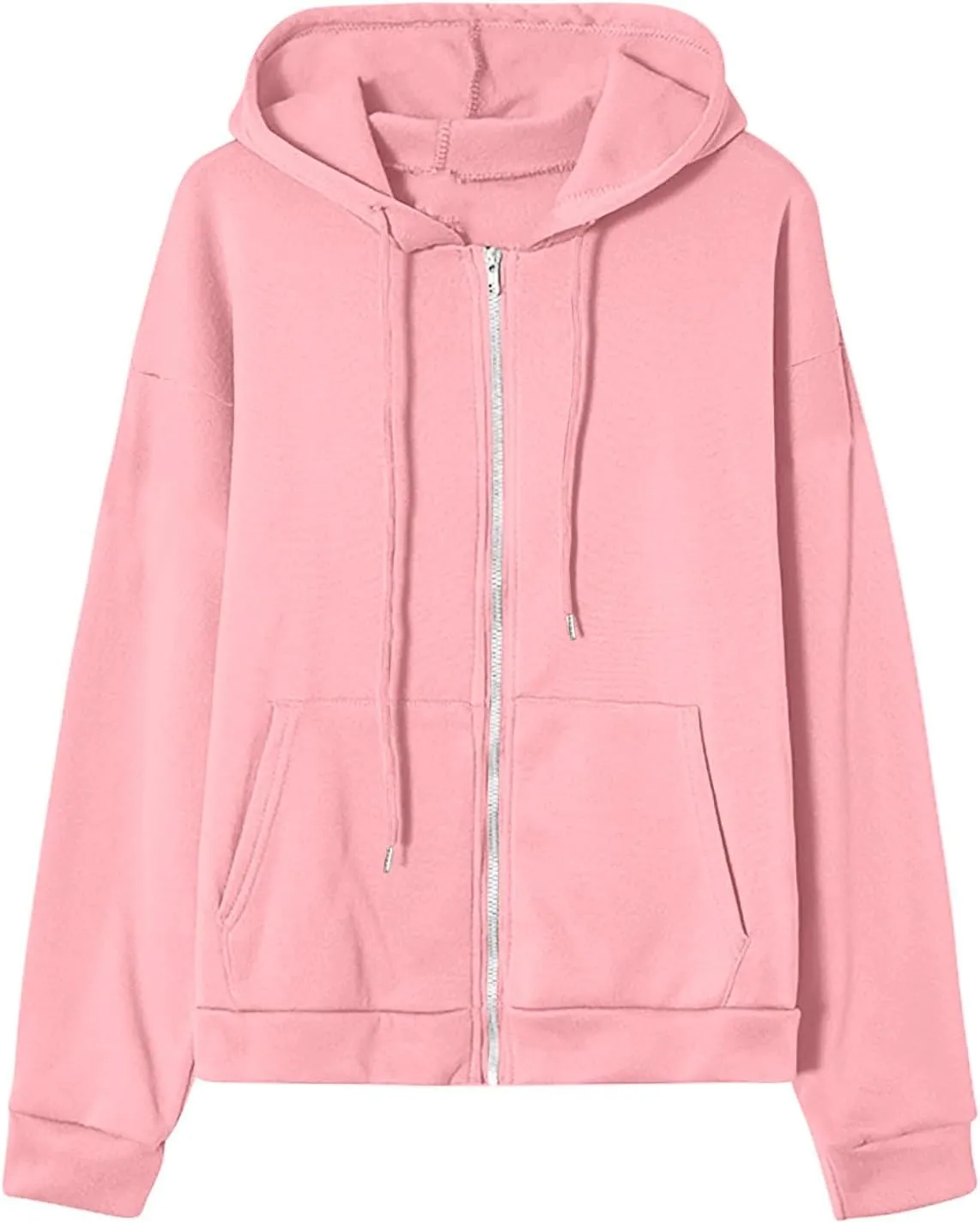 Fenleo Womens Zip Up Hoodies Long Sleeve Oversized Sweatshirts Fall Outfits Pockets Patchwork Hoodie for Women