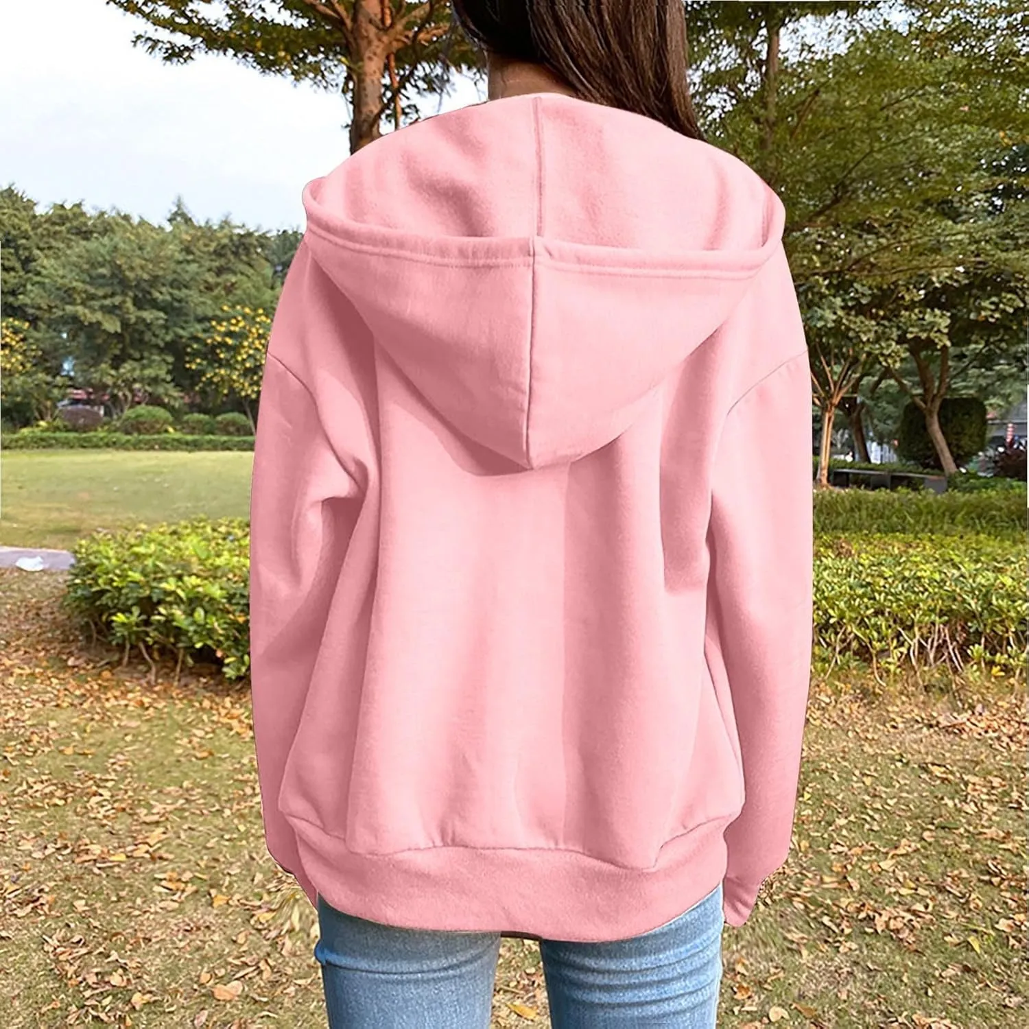 Fenleo Womens Zip Up Hoodies Long Sleeve Oversized Sweatshirts Fall Outfits Pockets Patchwork Hoodie for Women