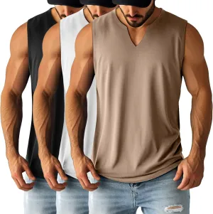 Ficerd 3 Pack Men's Big and Tall Muscle Tank Tops Cotton V Neck Sleeveless Shirts Plus Size Summer Casual Lightweight Tees