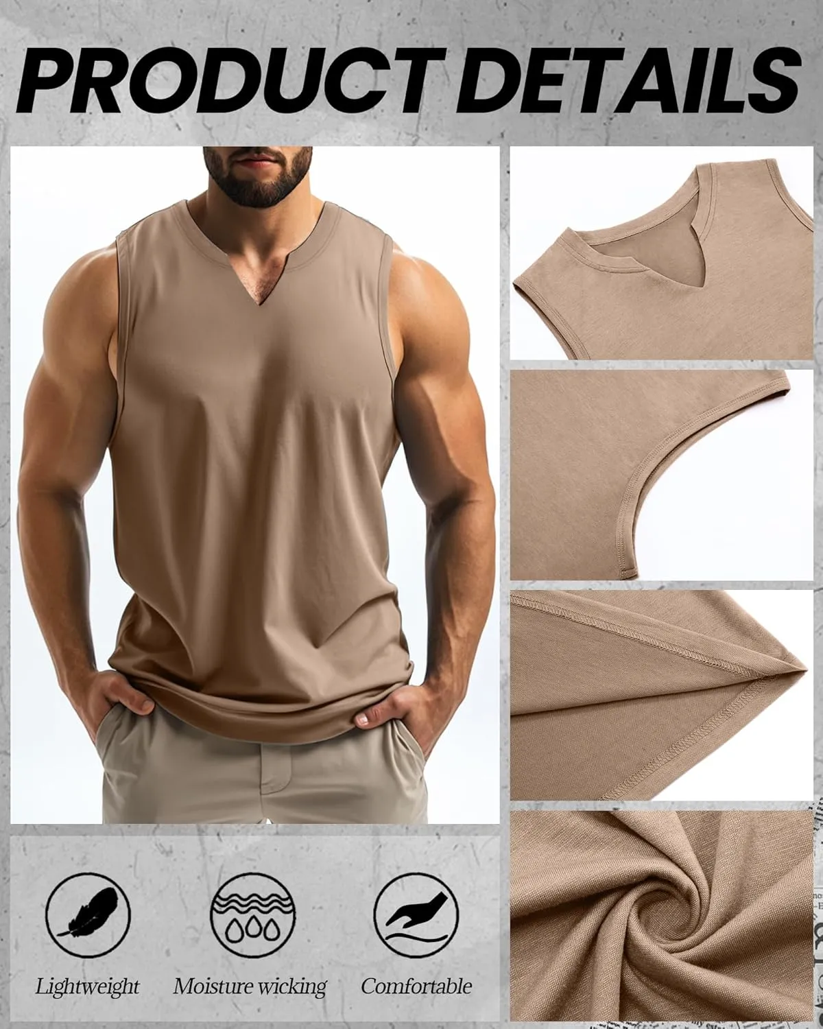 Ficerd 3 Pack Men's Big and Tall Muscle Tank Tops Cotton V Neck Sleeveless Shirts Plus Size Summer Casual Lightweight Tees