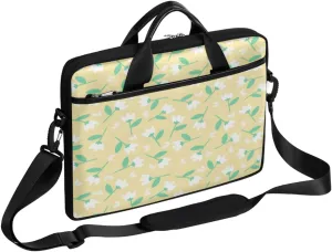 Floral Aesthetic Laptop Shoulder Bag Crisp Yellow Computer Bag Sleeves Briefcase Laptop Shoulder Messenger Bag with Handle Strap, Fits Laptop 14-15.6 Inch