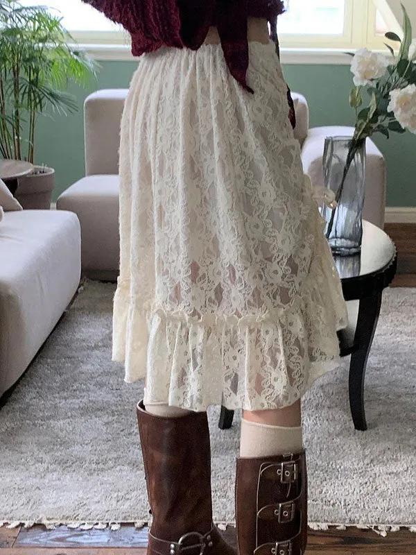 Floral Hollow Out Bow Midi Skirt