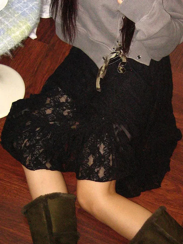 Floral Hollow Out Bow Midi Skirt
