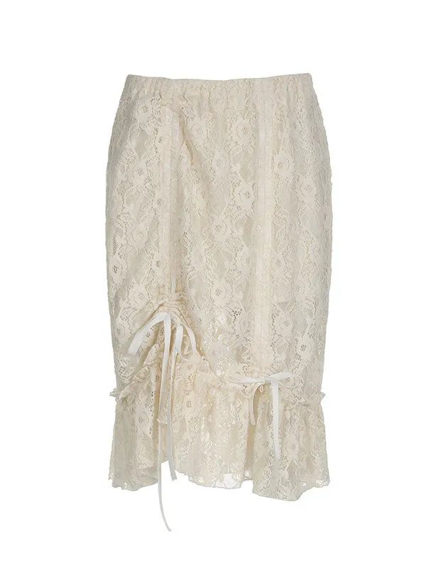 Floral Hollow Out Bow Midi Skirt