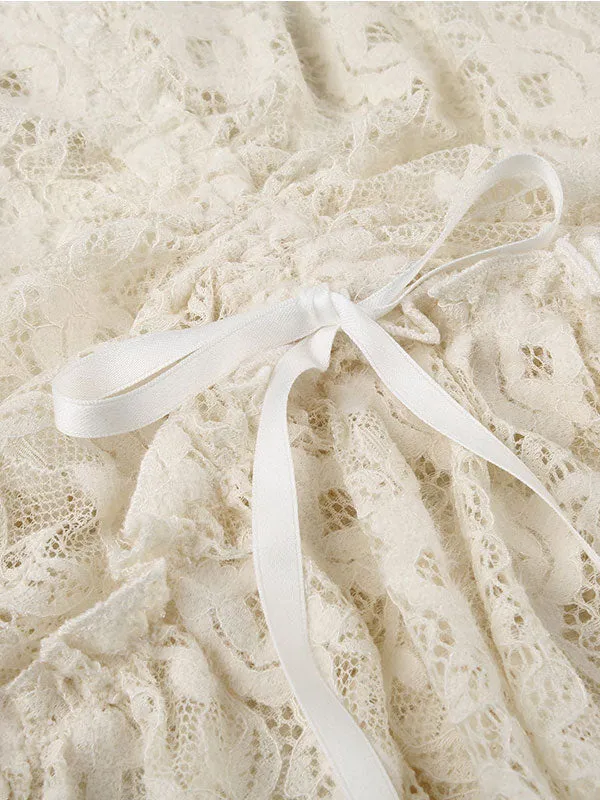 Floral Hollow Out Bow Midi Skirt