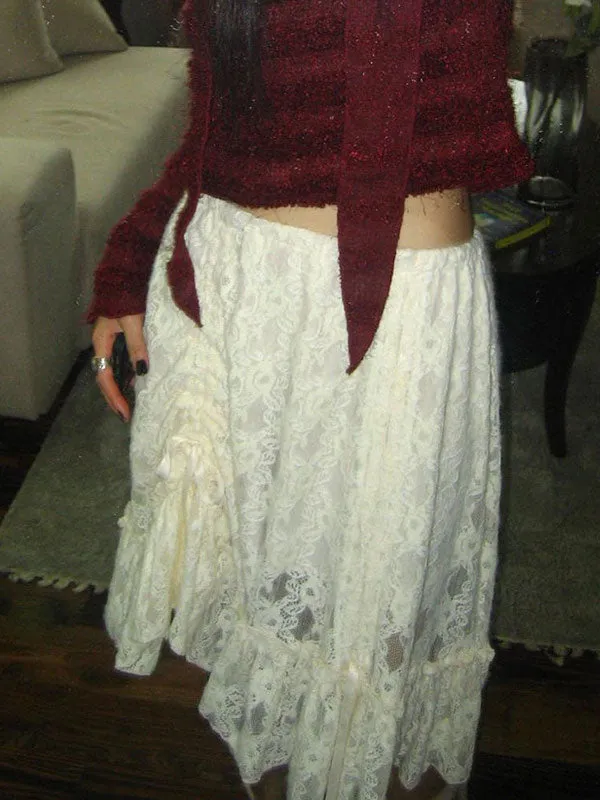 Floral Hollow Out Bow Midi Skirt