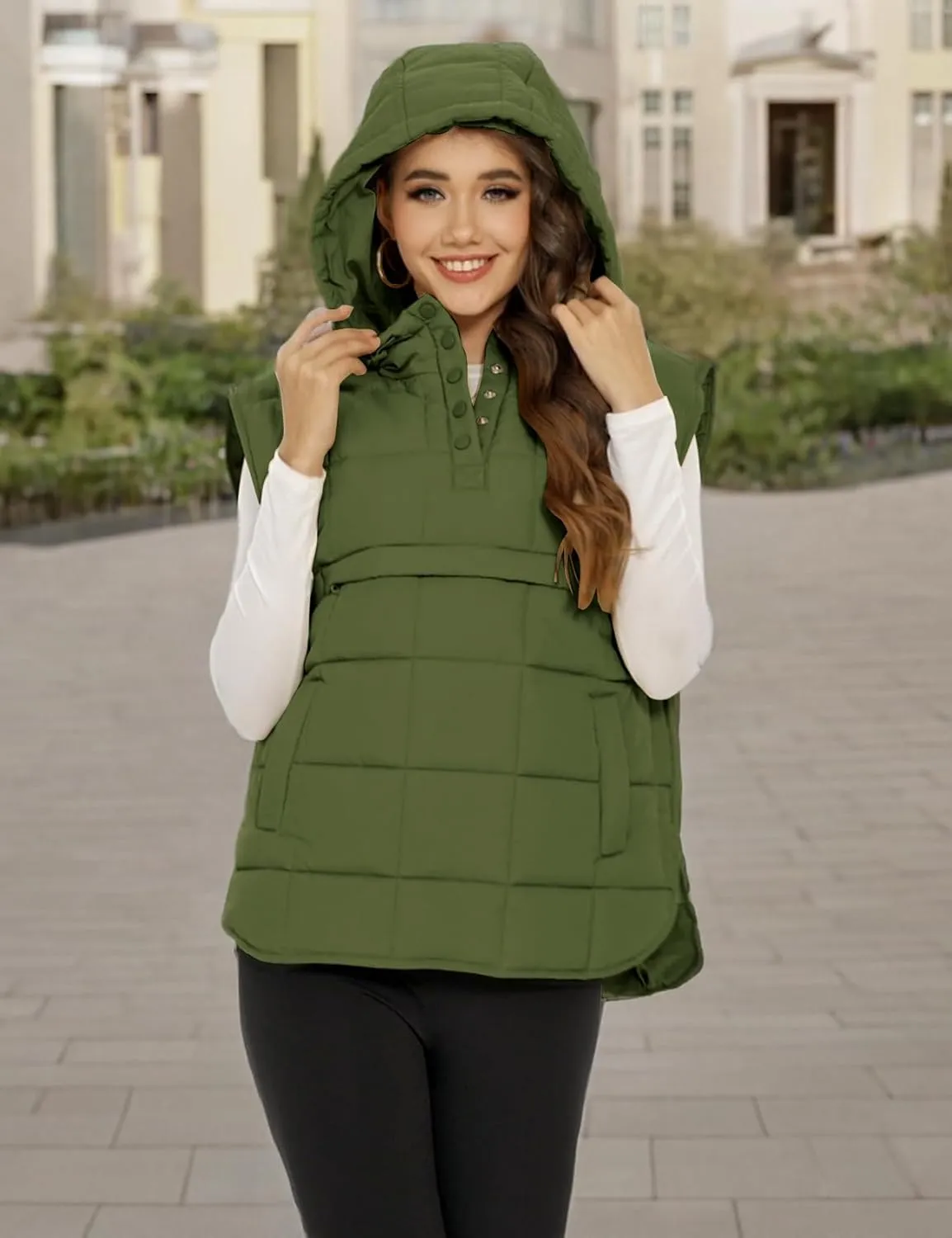Flygo Women Quilted Pullover Puffer Vest Jacket Oversized Lightweight Sleeveless Down Vests Outerwear