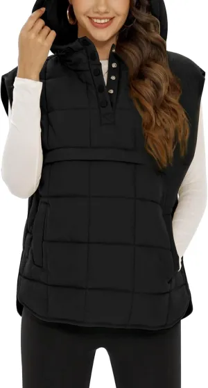 Flygo Women Quilted Pullover Puffer Vest Jacket Oversized Lightweight Sleeveless Down Vests Outerwear