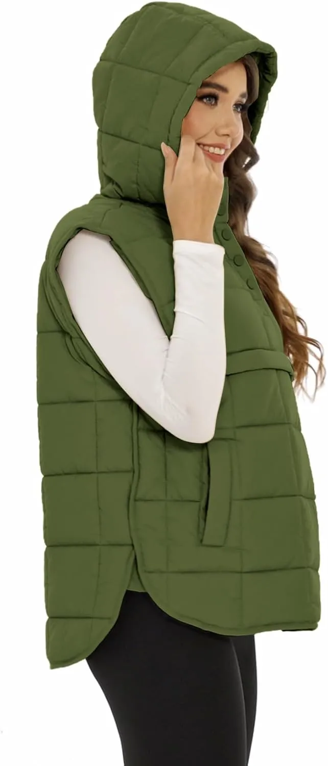 Flygo Women Quilted Pullover Puffer Vest Jacket Oversized Lightweight Sleeveless Down Vests Outerwear