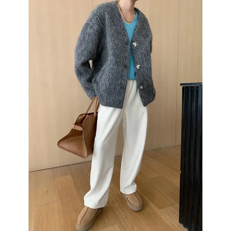Flytonn-Fall Outfits Women Fur V-neck Plush Thick Coat 2024 Autumn Oversized Woolen Jacket