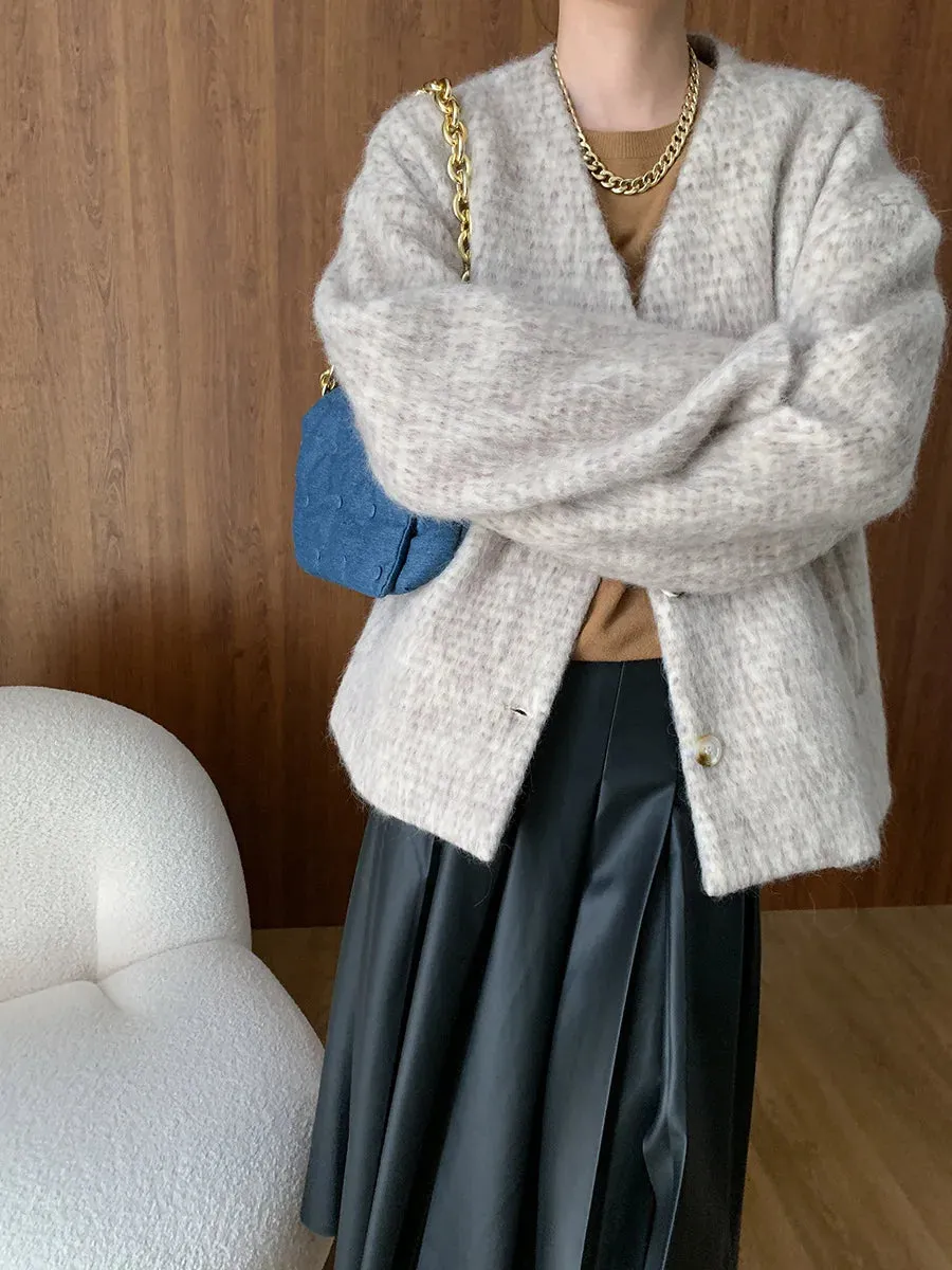Flytonn-Fall Outfits Women Fur V-neck Plush Thick Coat 2024 Autumn Oversized Woolen Jacket