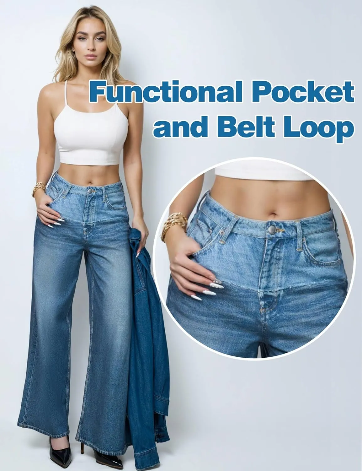 French Terry Sweatpant Jeans Denim Sweat Pants Look Like Jeans Baggy Wide Leg Stretch Pants Jeggings for Women Trendy