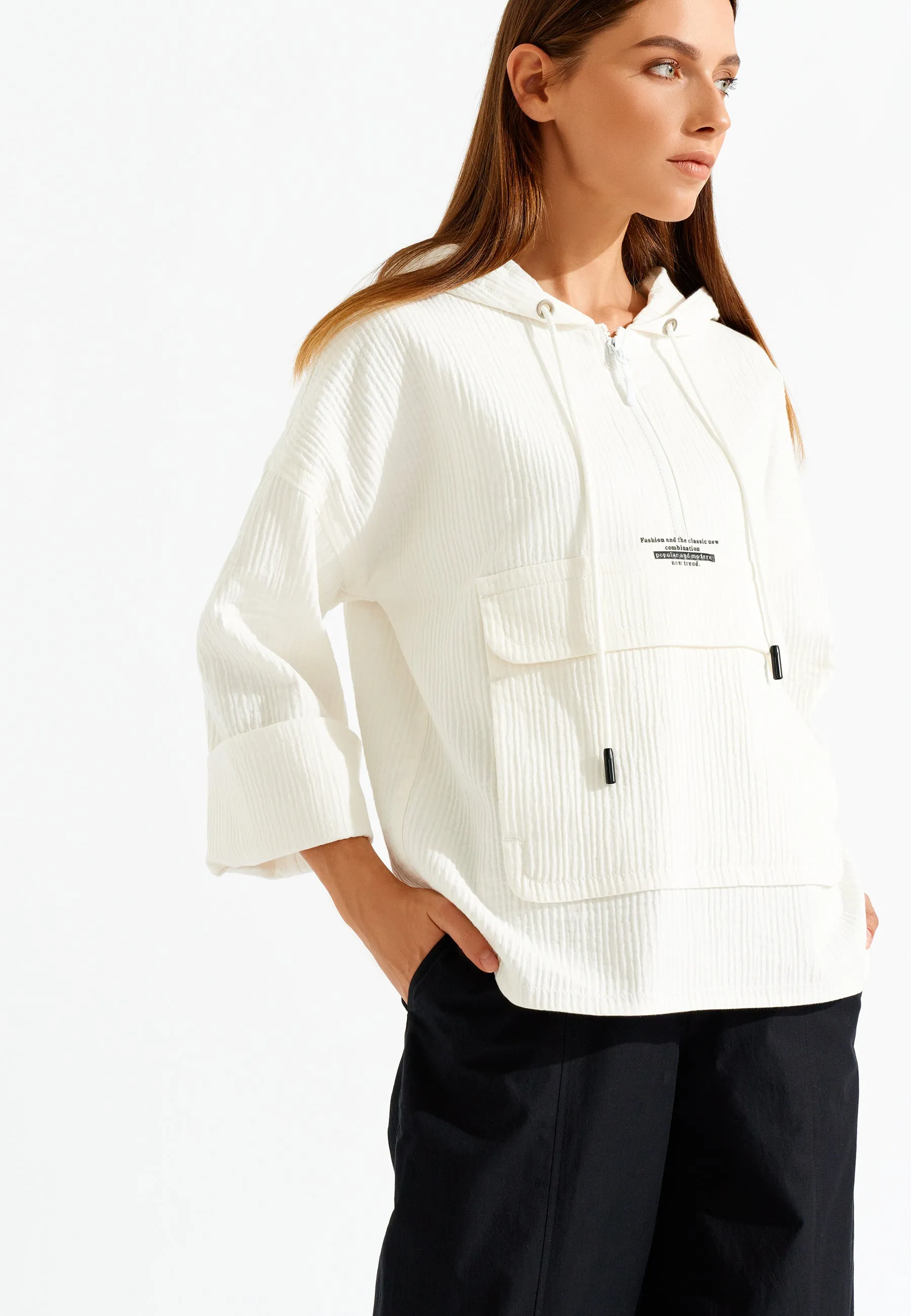 Half -Zip Front Kangaroo Pocket Cotton Hoodie