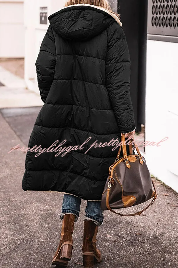 Hooded Plush Lined Pocket Long Sleeve Coat
