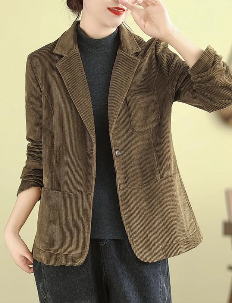 IDEALSANXUN Corduroy Blazer Women 2024 Fall Winter Suit Button Down Jackets Casual Shackets Business Coats