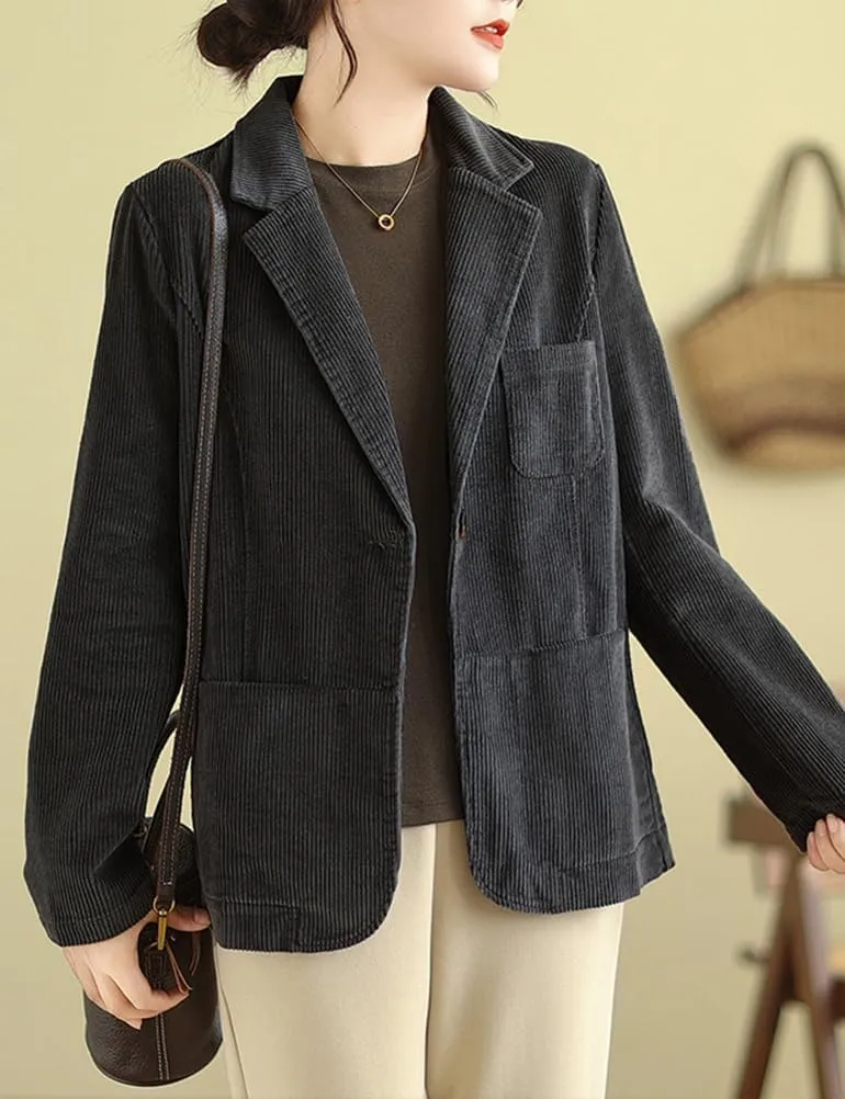 IDEALSANXUN Corduroy Blazer Women 2024 Fall Winter Suit Button Down Jackets Casual Shackets Business Coats