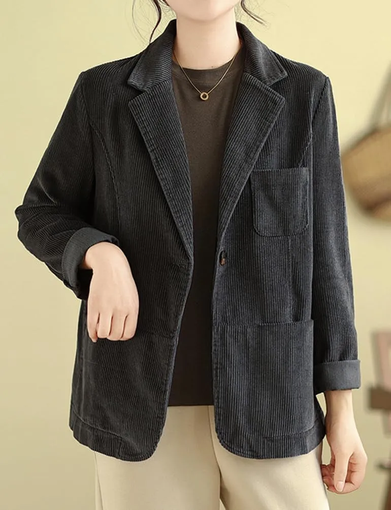 IDEALSANXUN Corduroy Blazer Women 2024 Fall Winter Suit Button Down Jackets Casual Shackets Business Coats