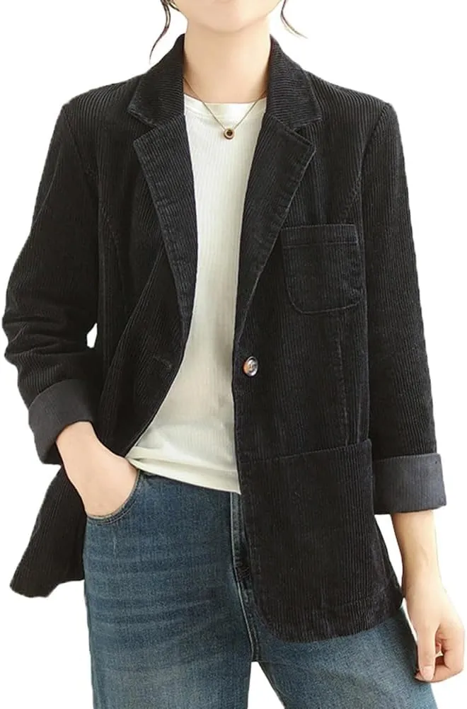 IDEALSANXUN Corduroy Blazer Women 2024 Fall Winter Suit Button Down Jackets Casual Shackets Business Coats