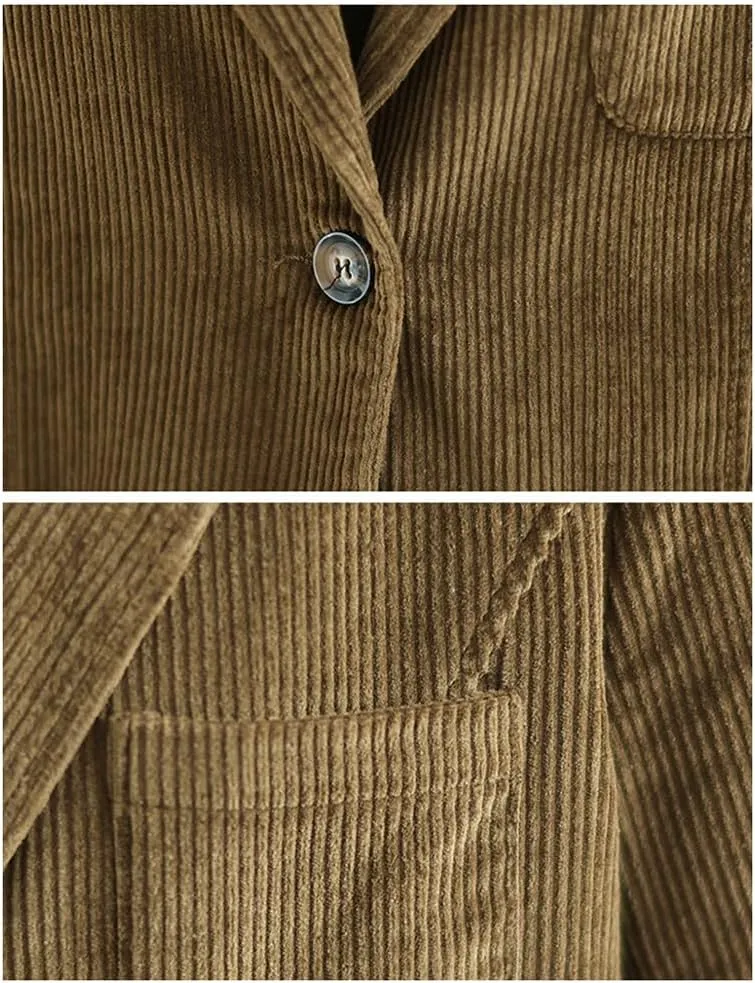 IDEALSANXUN Corduroy Blazer Women 2024 Fall Winter Suit Button Down Jackets Casual Shackets Business Coats