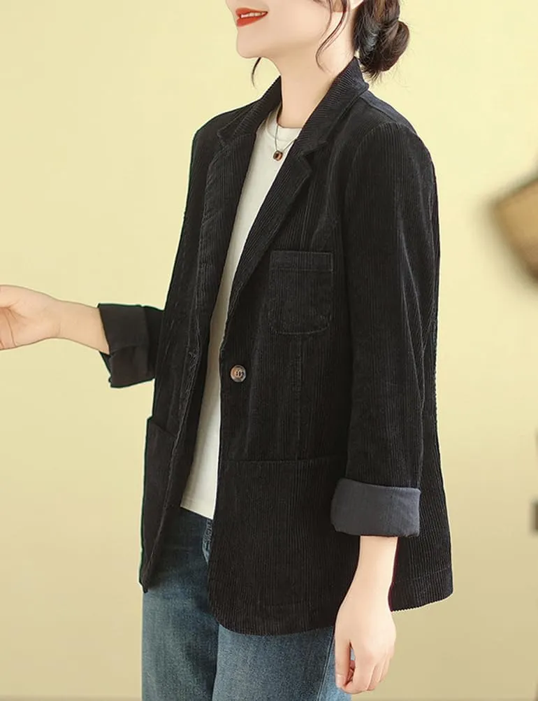 IDEALSANXUN Corduroy Blazer Women 2024 Fall Winter Suit Button Down Jackets Casual Shackets Business Coats