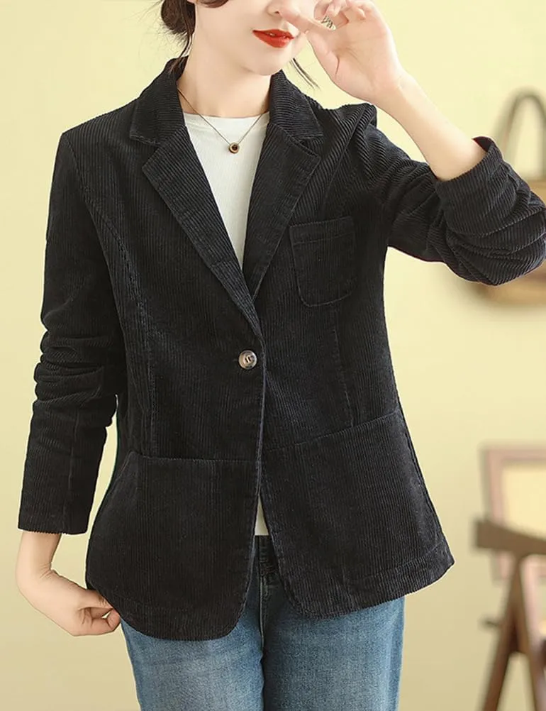 IDEALSANXUN Corduroy Blazer Women 2024 Fall Winter Suit Button Down Jackets Casual Shackets Business Coats
