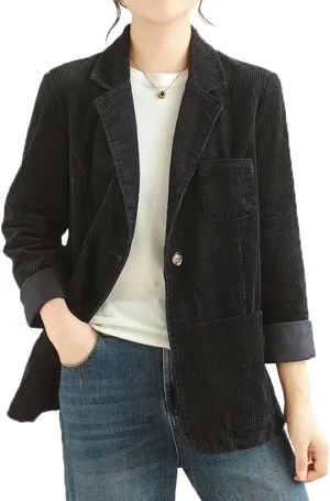 IDEALSANXUN Corduroy Blazer Women 2024 Fall Winter Suit Button Down Jackets Casual Shackets Business Coats
