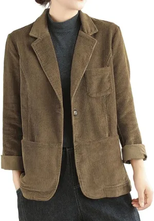 IDEALSANXUN Corduroy Blazer Women 2024 Fall Winter Suit Button Down Jackets Casual Shackets Business Coats
