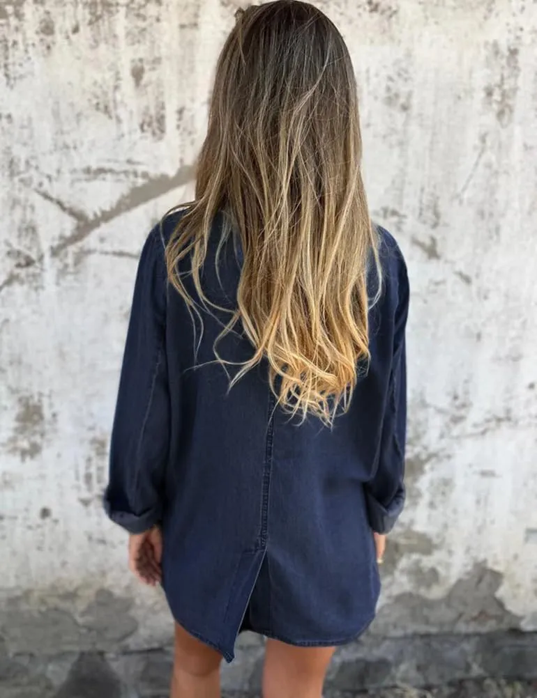 IDEALSANXUN Long Denim Blazer for Women Fall Casual Jean Jacket Oversized Shacket Lightweight Coats