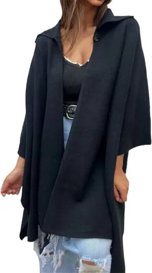 IVERIRMIN Women's Shawl Neck Poncho Coats Light Fleece One-button Cape Jackets Sherpa Open Sleeve Shawl Wraps Cloak Outerwear