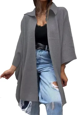 IVERIRMIN Women's Shawl Neck Poncho Coats Light Fleece One-button Cape Jackets Sherpa Open Sleeve Shawl Wraps Cloak Outerwear