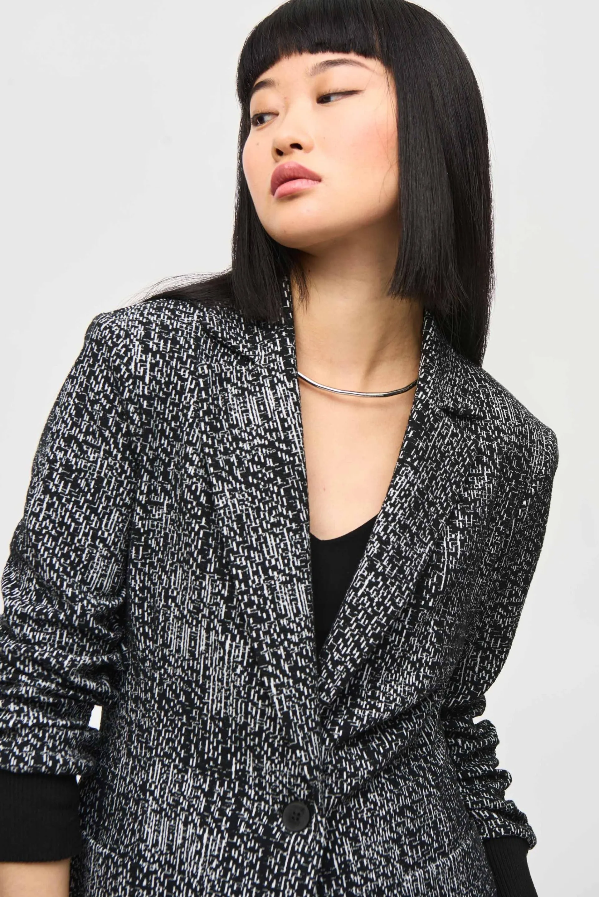 Joseph Ribkoff Black/Off-White 3/4 Sleeve Tweed Blazer Jacket 243053