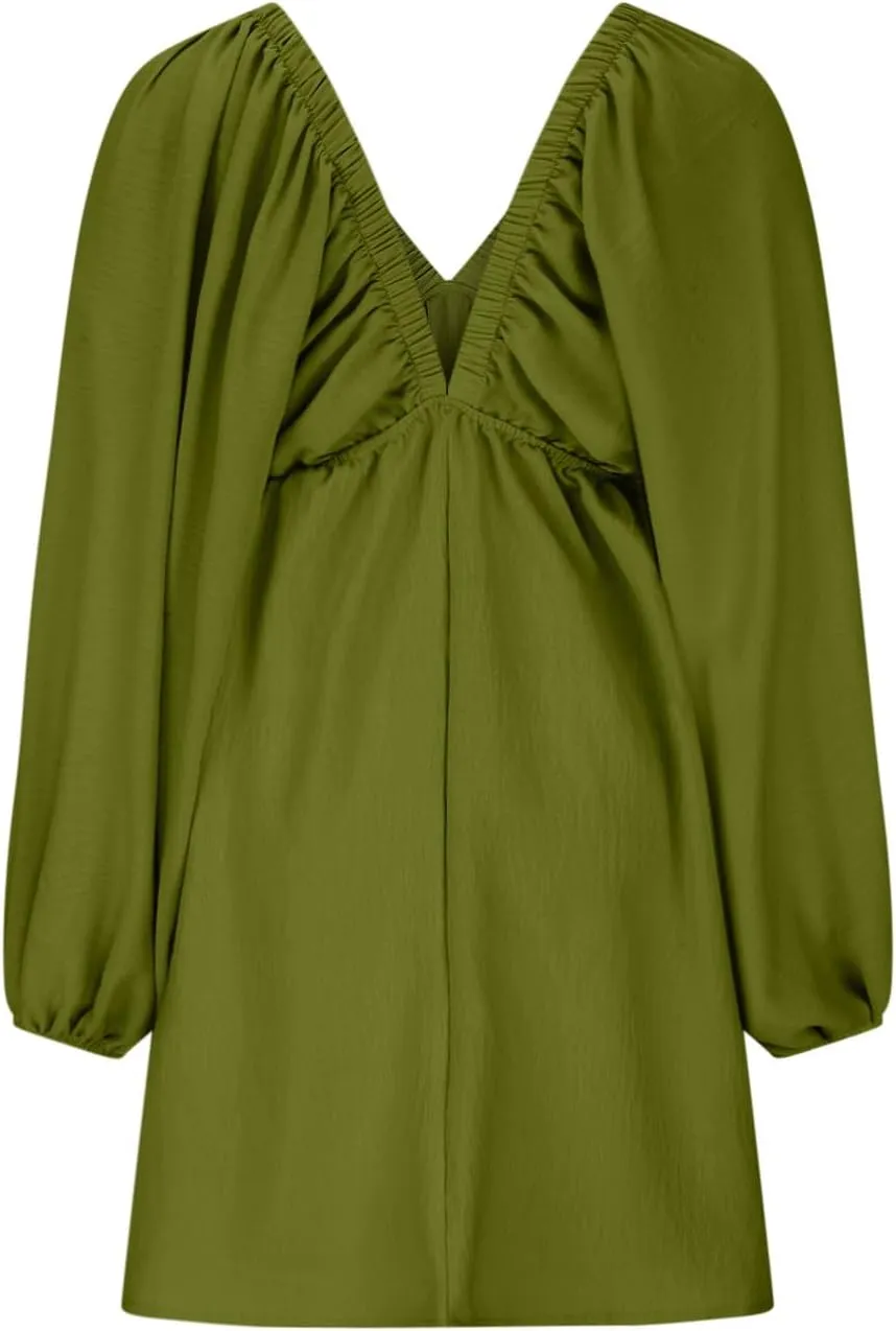 Knee Length Dress for Women 2025 Summer Sexy Long Sleeve V Neck Mini Dresses Casual Loose Fit Vintage Short Dress