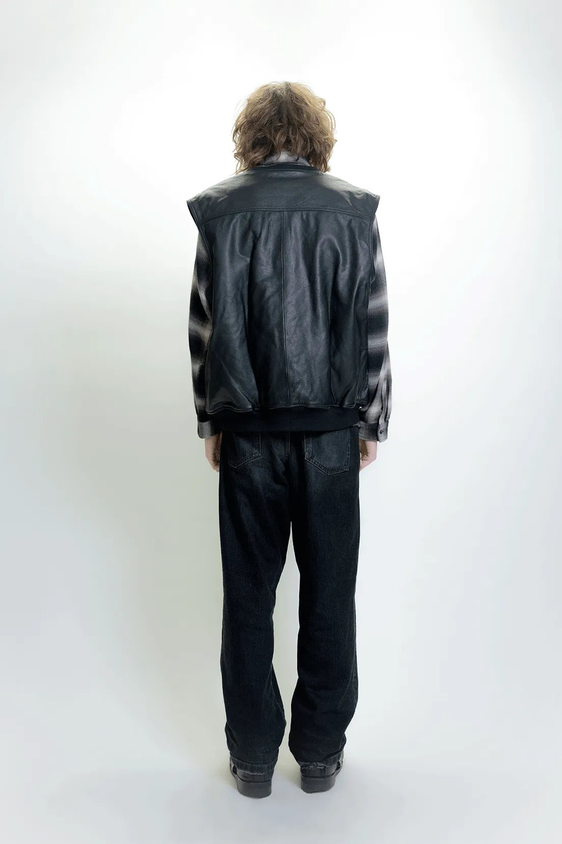 Leather Bomber Vest - Black