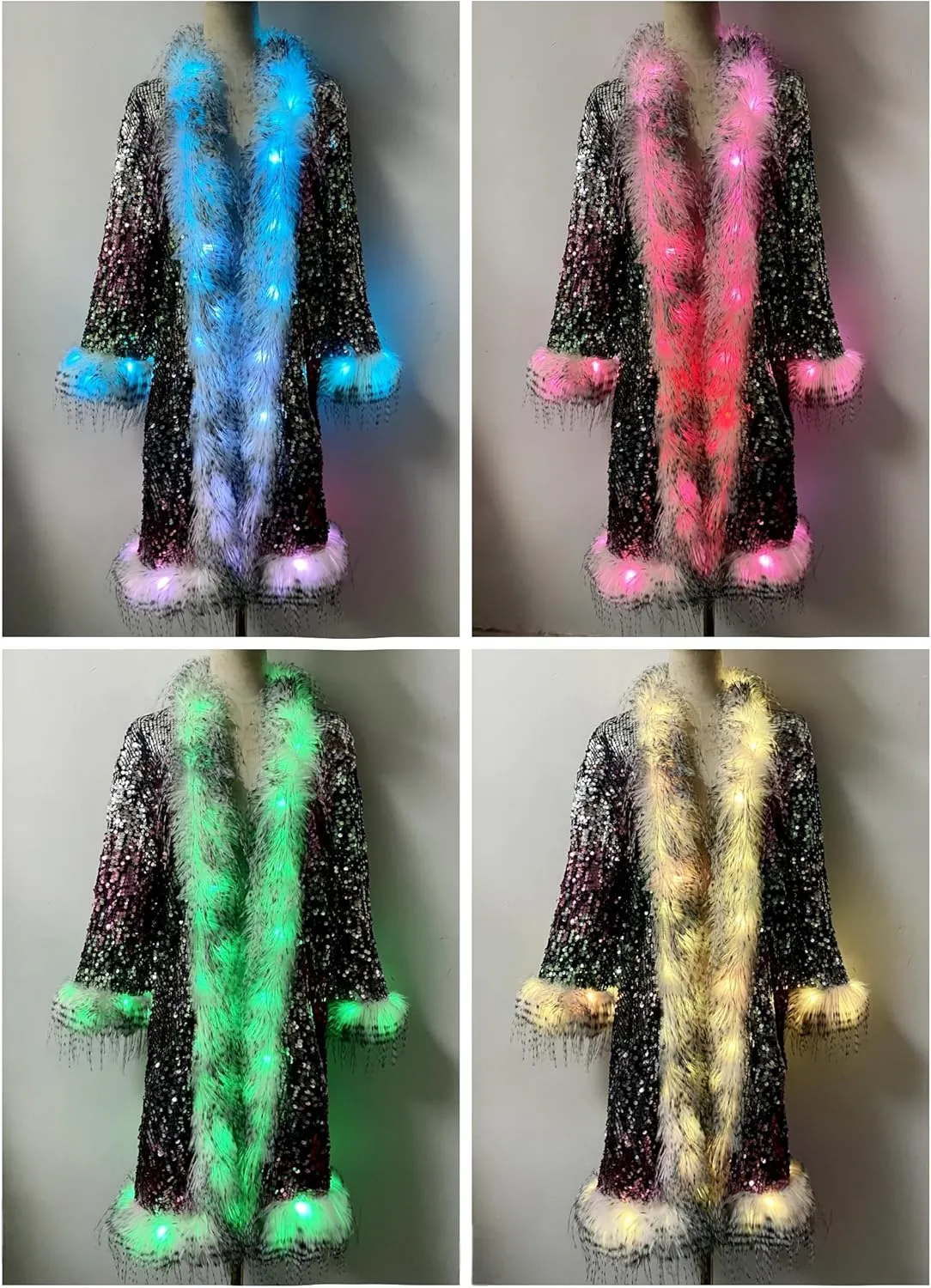 LED Light up Sequin Coat for Women Flash Sparkly Jacket Rave Costume Music Festival Outfits Parties Halloween Holiday
