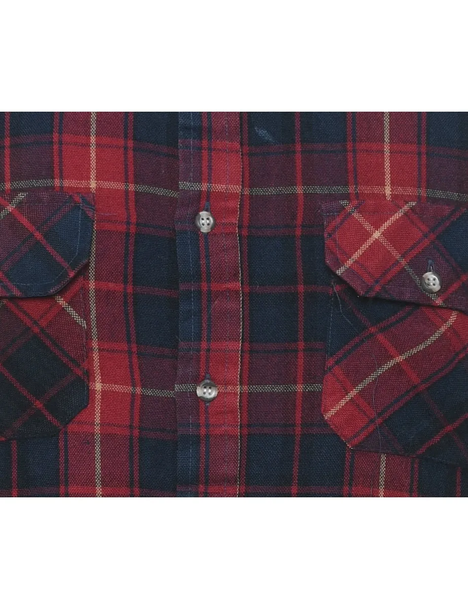 Long Sleeved Navy & Red Classic Checked Shirt - M